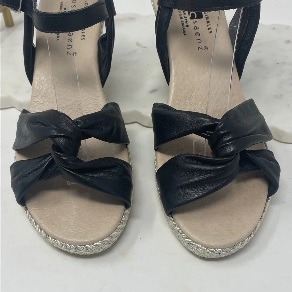 Jose Saenz Genuine Leather Black Wedged Heel Sandals